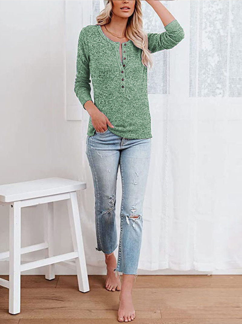 Round neck long sleeve T-shirt