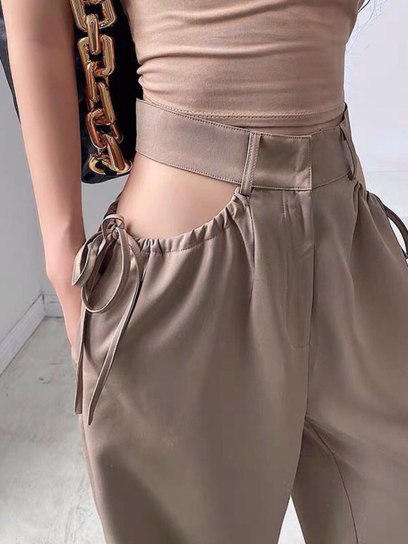 Tall waist hollow out casual pants