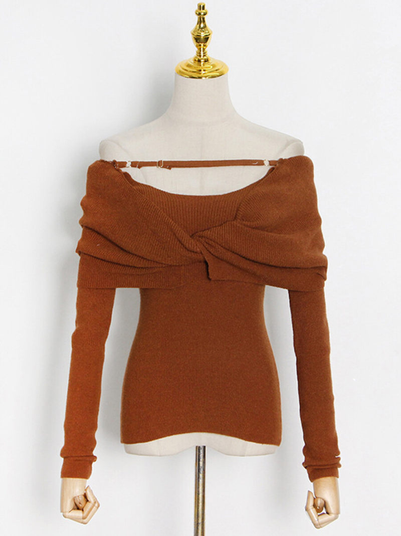 One Line Neck Long Sleeves Slim Tunic