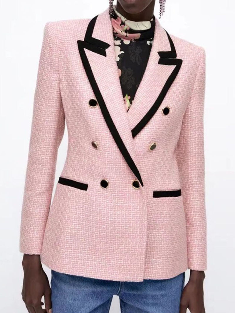Pink tweed joining together cultivate one's morality suit