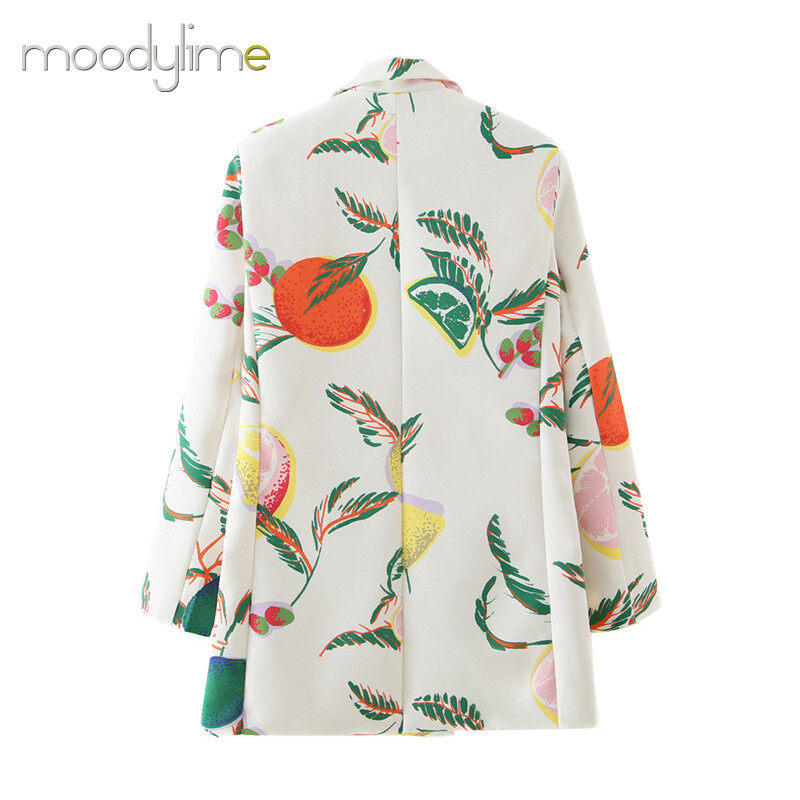 Lapel Neck Double Breasted Blazer In Printed