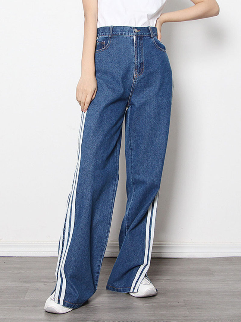 Tall waist bump color stitching jeans