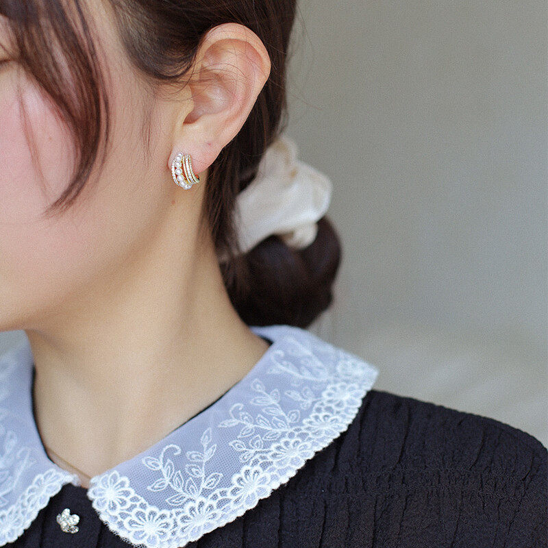 earrings Earrings with diamante in gold and pearls  s925 hoop