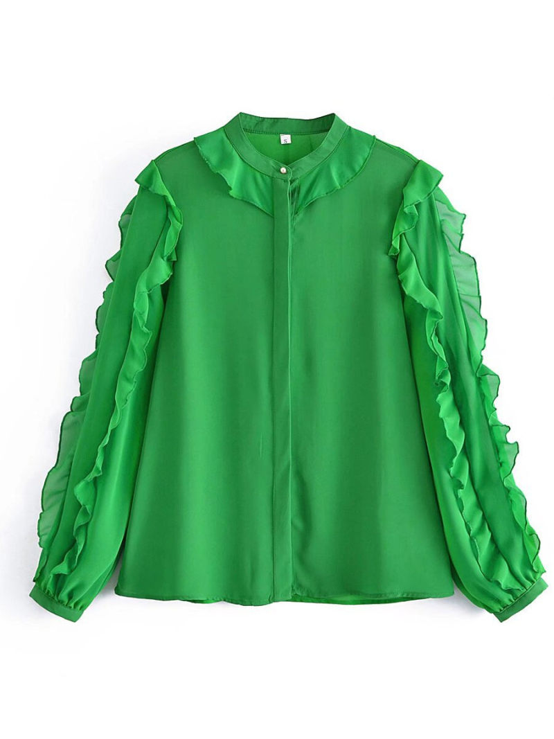 Button Through Frill Details Sleeves  Blouse