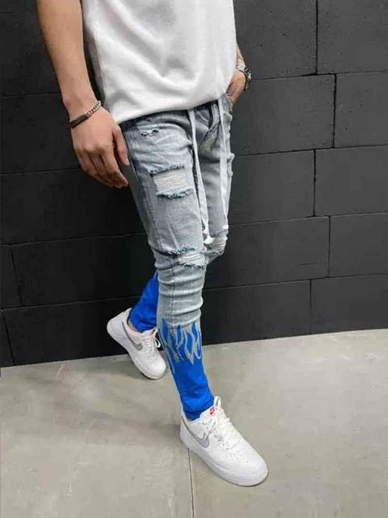 Skinny Jeans In Flat Mid Wash blue With Tie Details