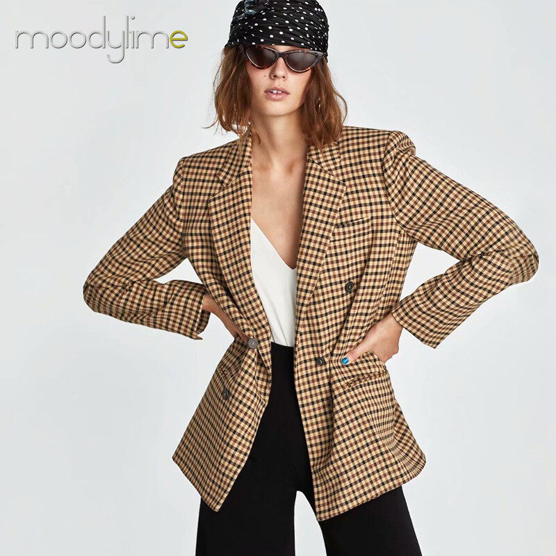 Gingham Square Double Breasted Blazer