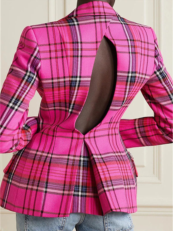 Grid hollow out short suit jacket