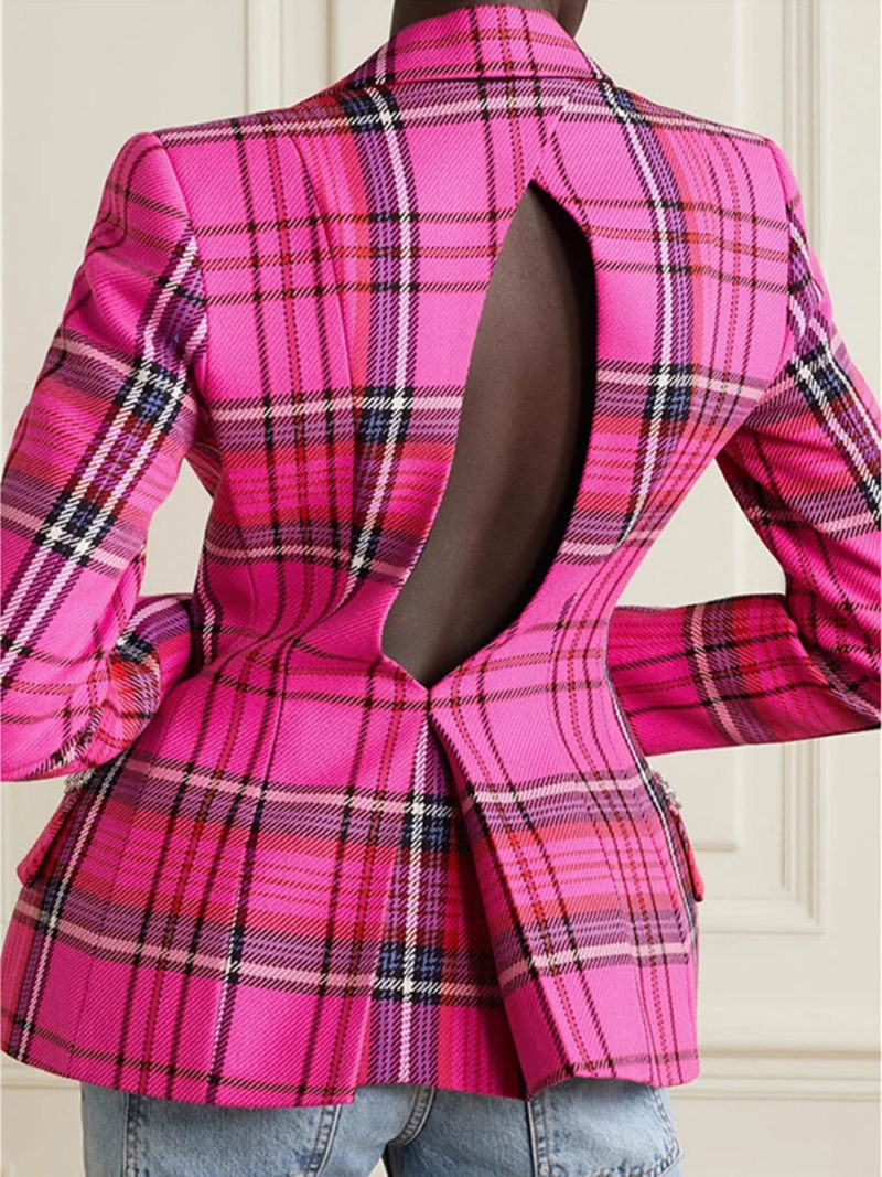 Grid hollow out short suit jacket