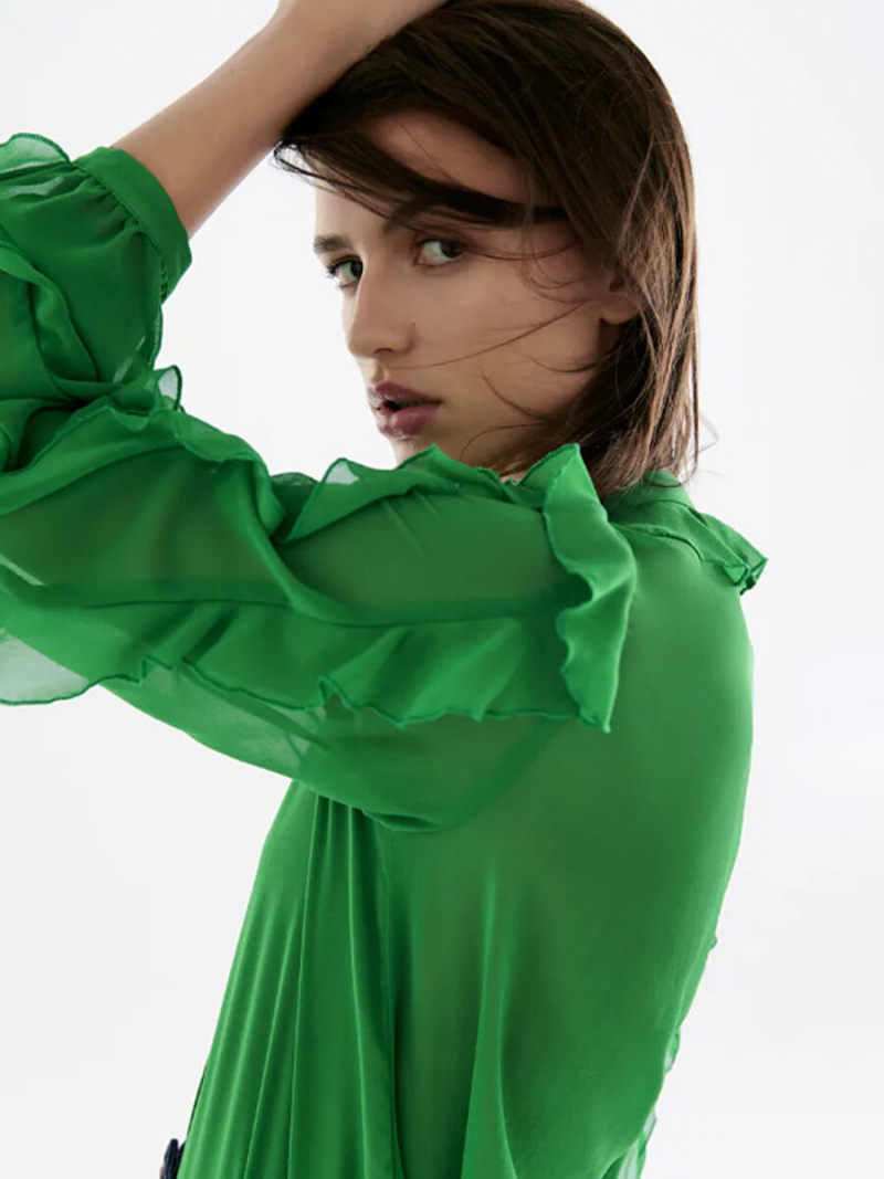 Button Through Frill Details Sleeves  Blouse