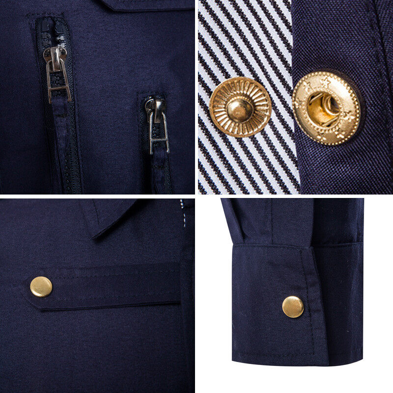 Worker Shirt In Black With Zipper Pockets On Front