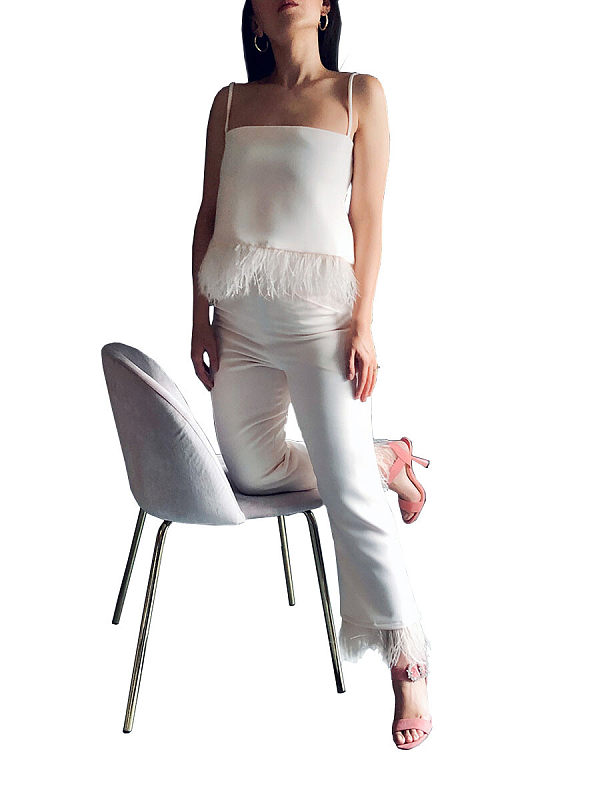 Condole belt vest two-piece pants feathers