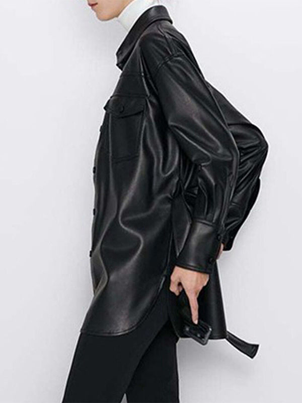 Pure color imitation leather jacket