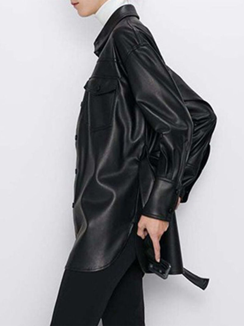 Pure color imitation leather jacket