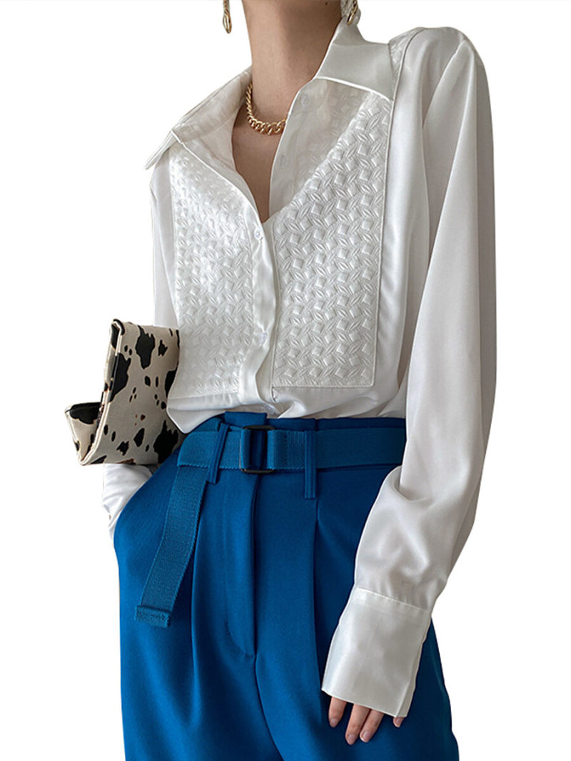 Oversized Long Sleeves Collar Slip  Blouse