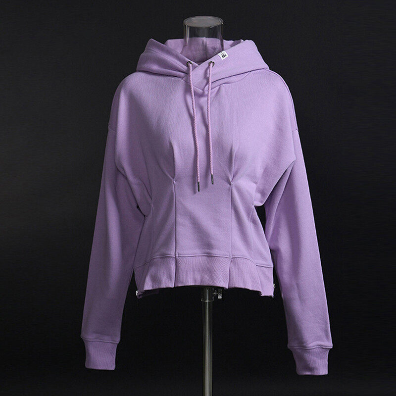 Ruched Waist Long Sleeves Hoodie