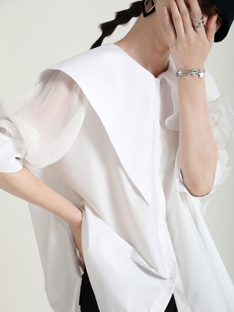 Frill Collar Short Sleeves Blouse