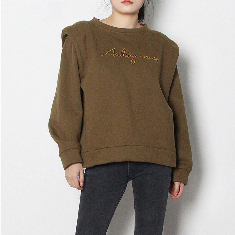 Solid  Long Sleeves   Pad Shoulder   Relaxed Sweat Shirt