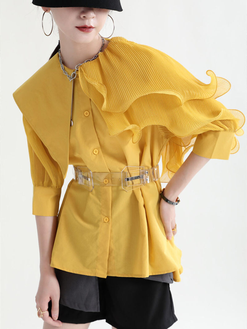 Frill Collar Short Sleeves Blouse