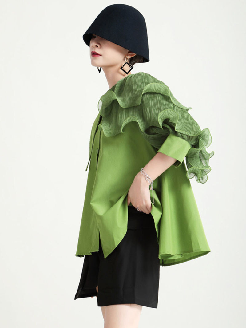 Frill Collar Short Sleeves Blouse