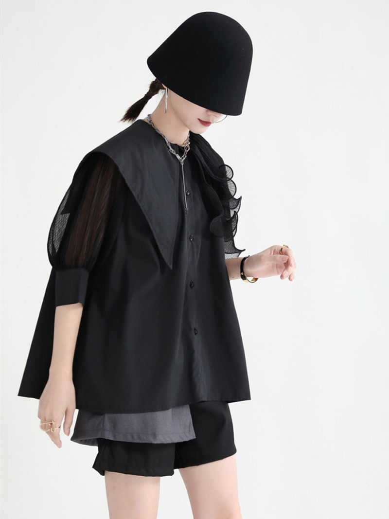 Frill Collar Short Sleeves Blouse