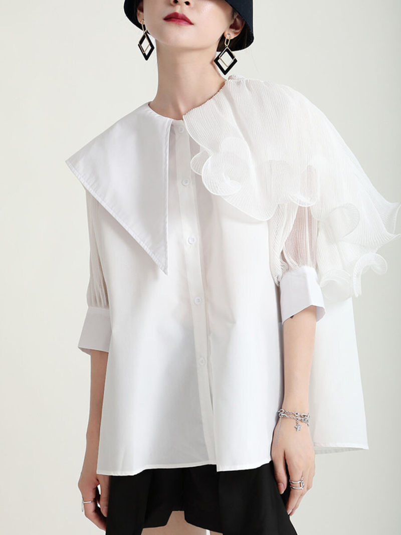 Frill Collar Short Sleeves Blouse