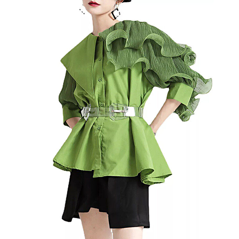 Frill Collar Short Sleeves Blouse