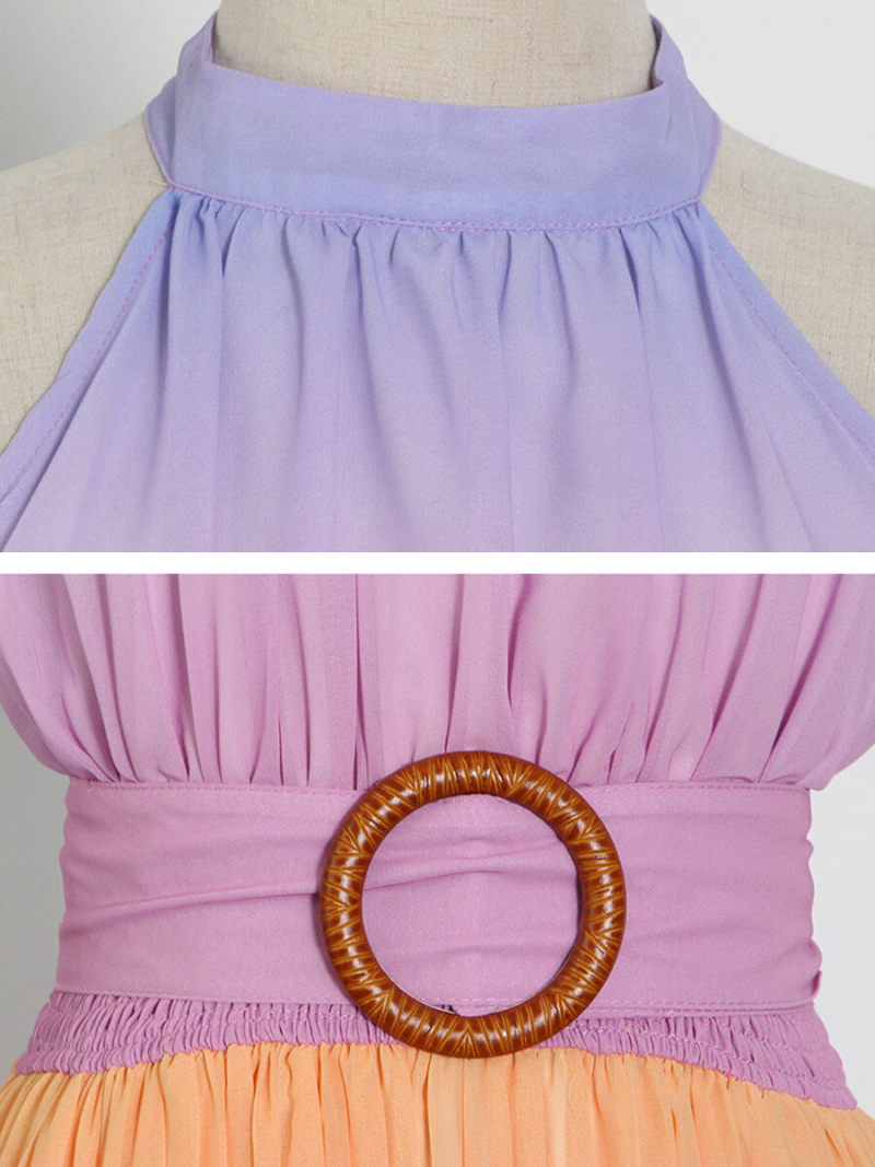 Halter Neck Maxi Dress With Waist Belt