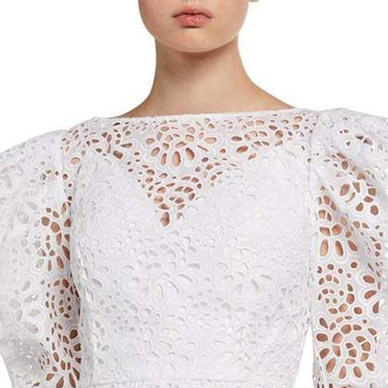 High Neck Lantren Sleeves Lace Blouse