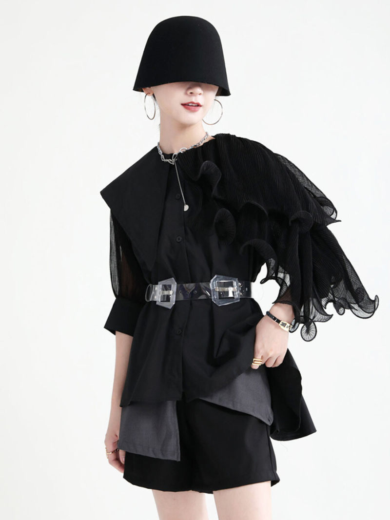 Frill Collar Short Sleeves Blouse