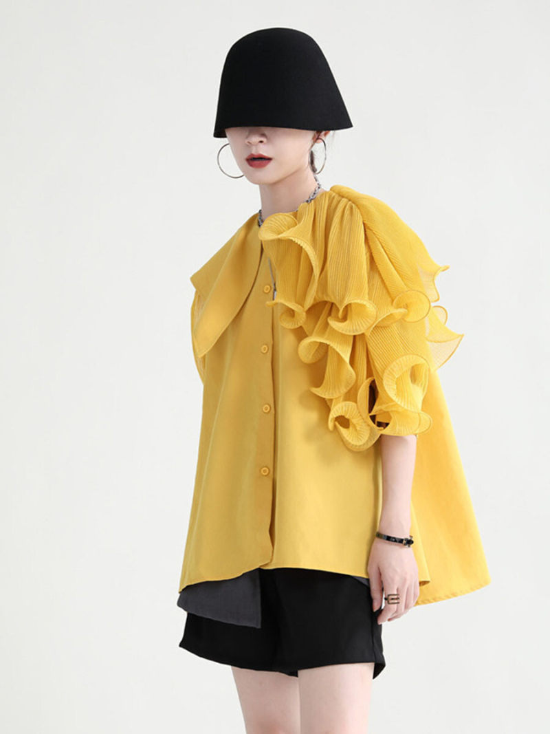 Frill Collar Short Sleeves Blouse