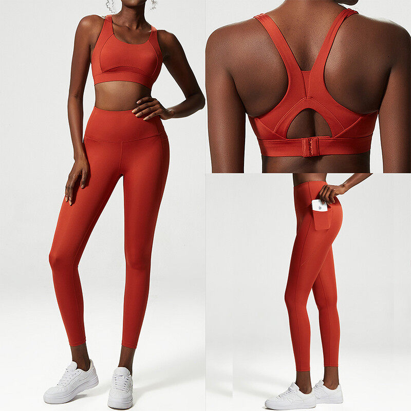 Ladies' Sports  Leggings with A Bra  2 pcs Sets