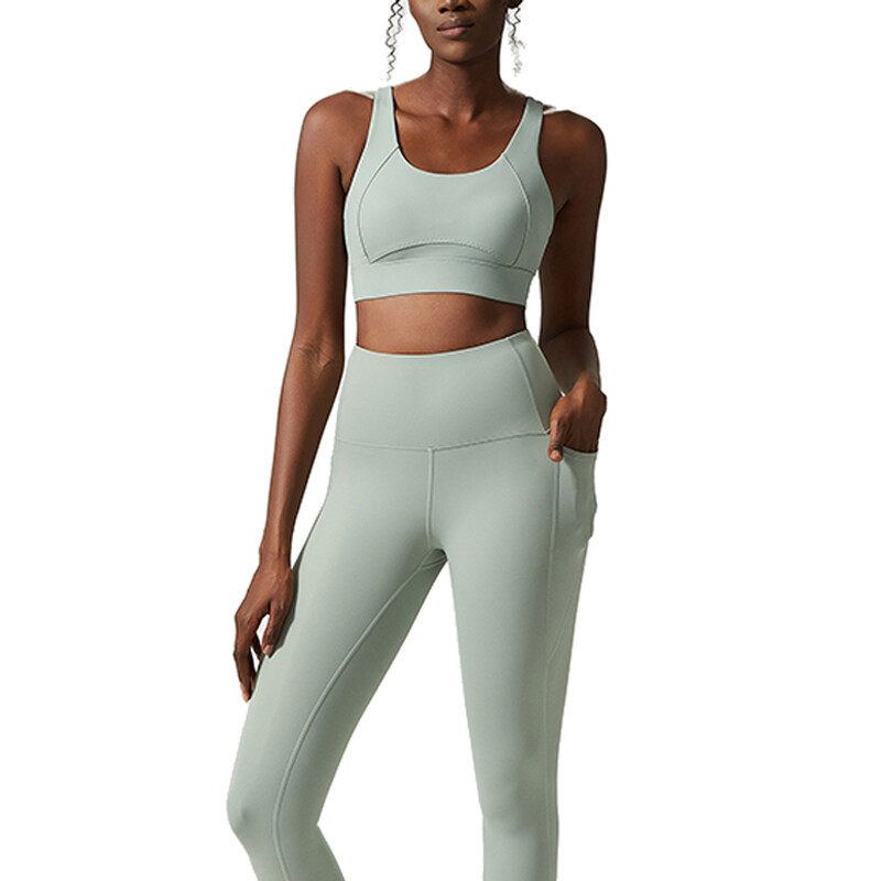 Ladies' Sports  Leggings with A Bra  2 pcs Sets