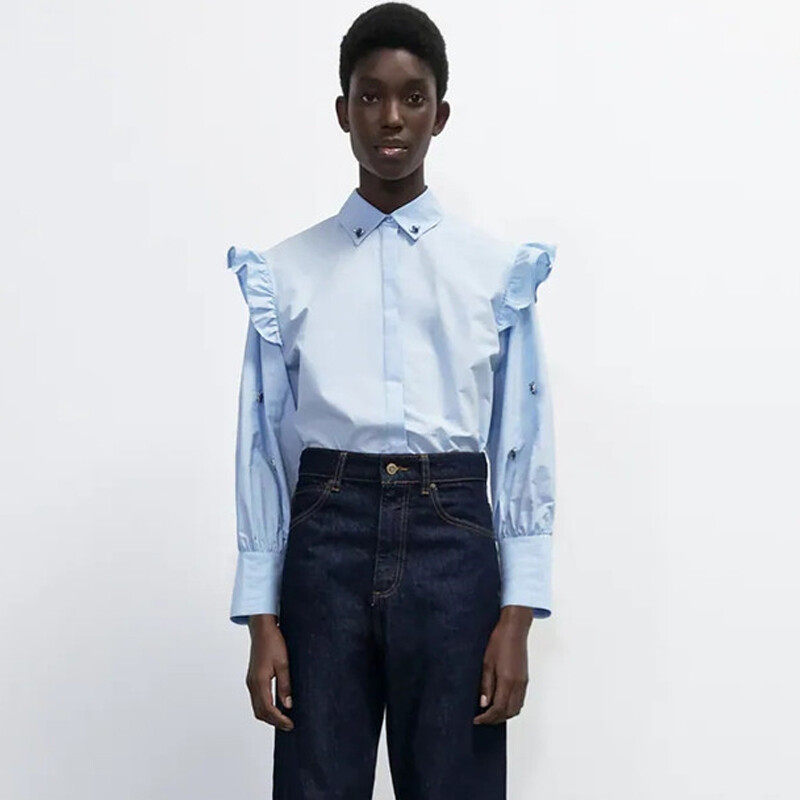 casual shirt with ruffles sleeve