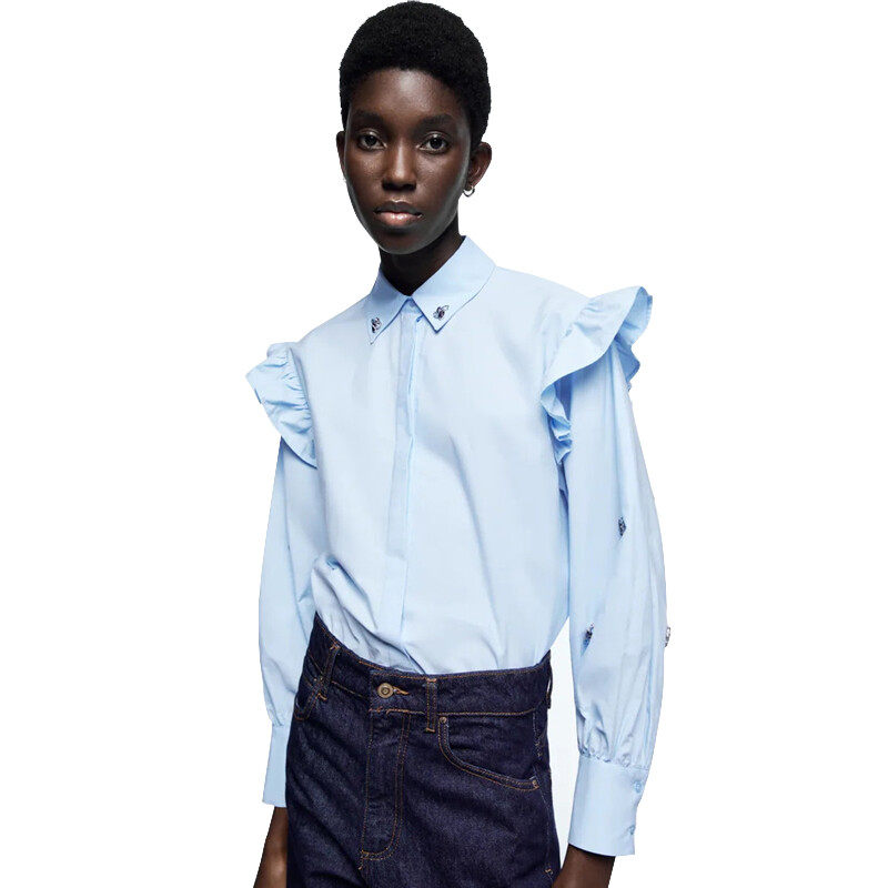 casual shirt with ruffles sleeve