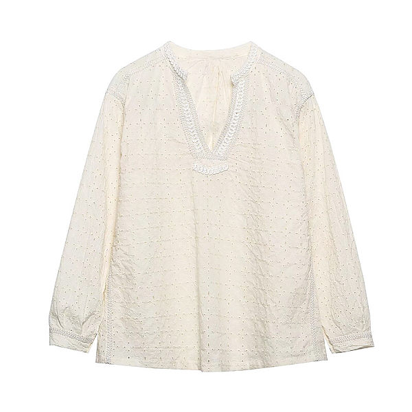 Deep V Neck Blouse In Embroider Fabric