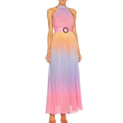 Halter Neck Maxi Dress With Waist Belt