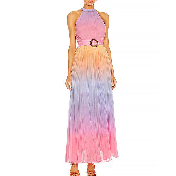 Halter Neck Maxi Dress With Waist Belt