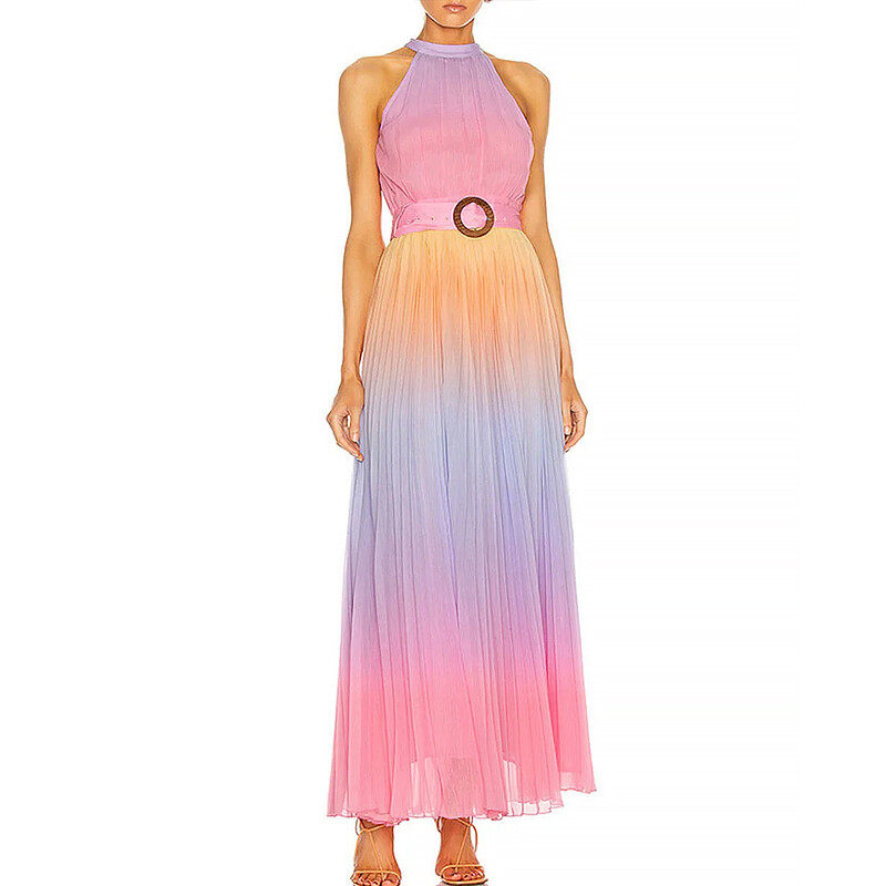 Halter Neck Maxi Dress With Waist Belt