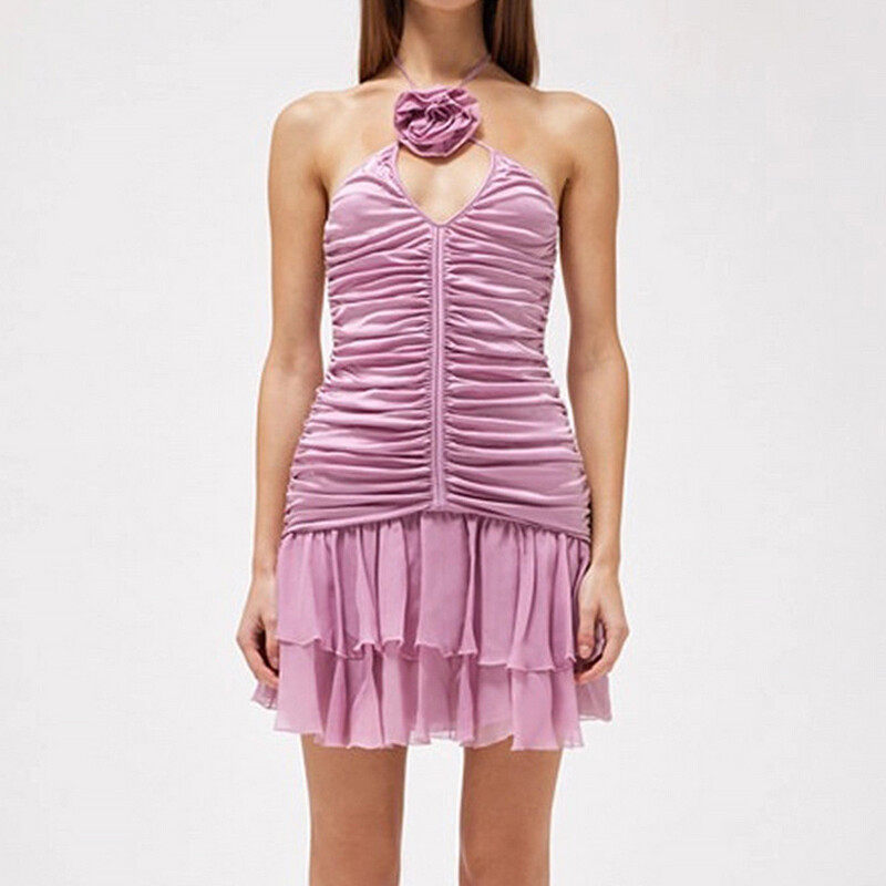 3D Patch With Pleat Mini Dress