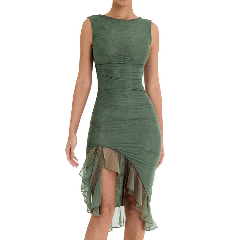 Pleat Mesh Mini Dress