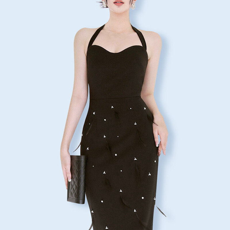 Bodycon Midi Dress with Feather