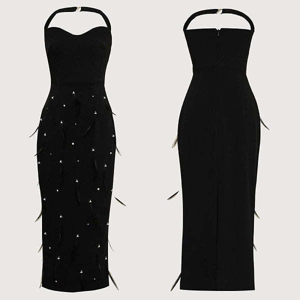 Bodycon Midi Dress with Feather
