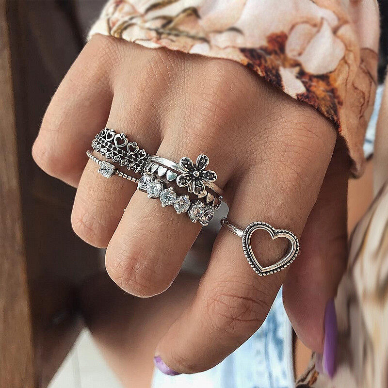 Vintage Love flower diamond ring 6-piece set