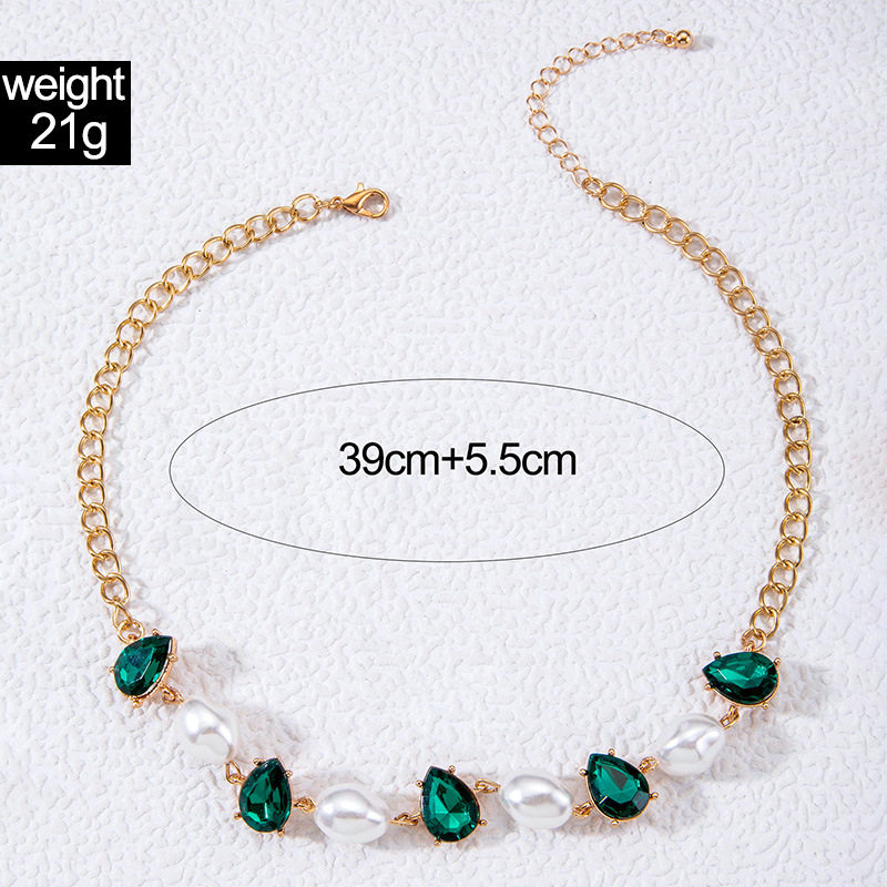 Baroque pearl beaded emerald necklace