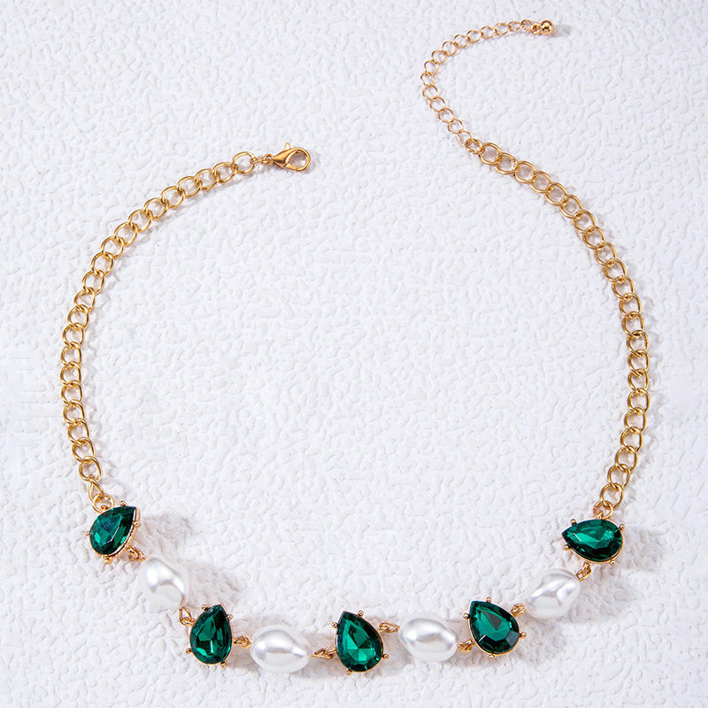 Baroque pearl beaded emerald necklace