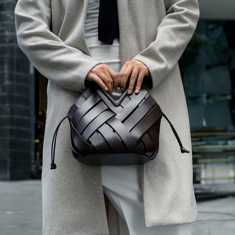 Hand-Woven Leather Basket Bag