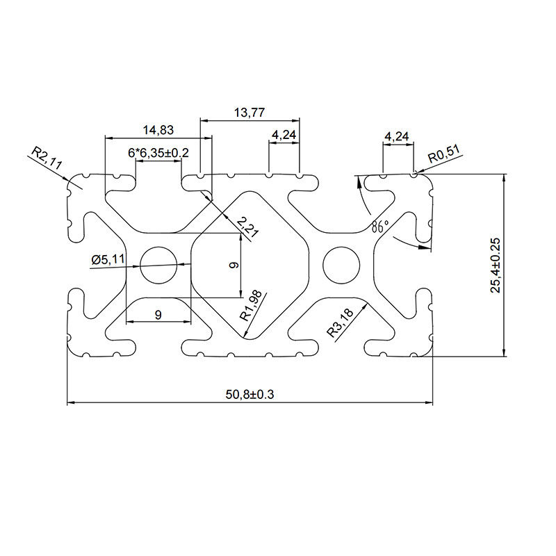 Aluminum slot profile 25.450.8