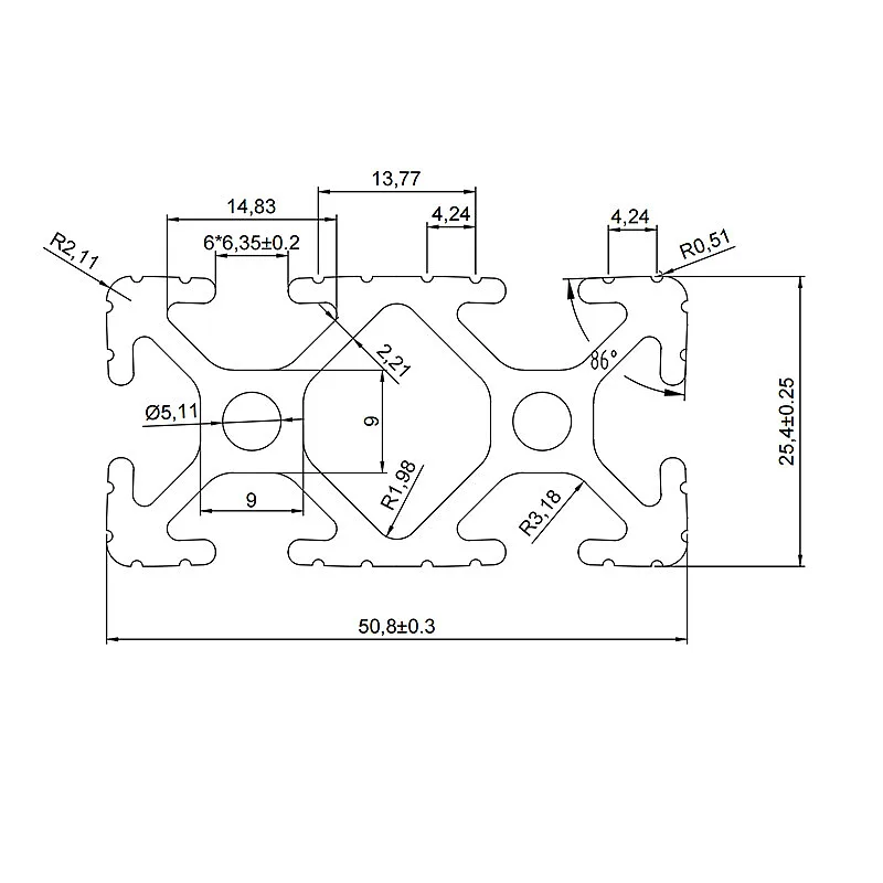 Aluminum slot profile 25.450.8