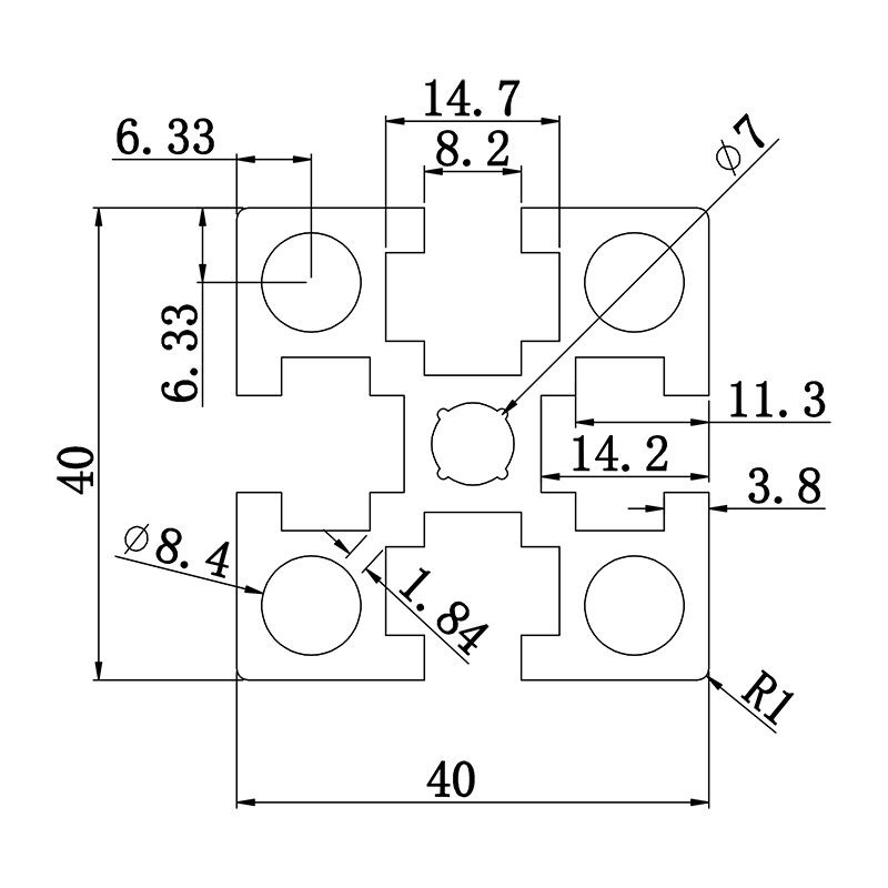 Aluminum slot profile 4040HB