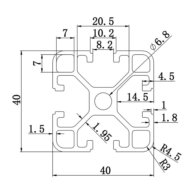 Aluminum slot profile 4040C